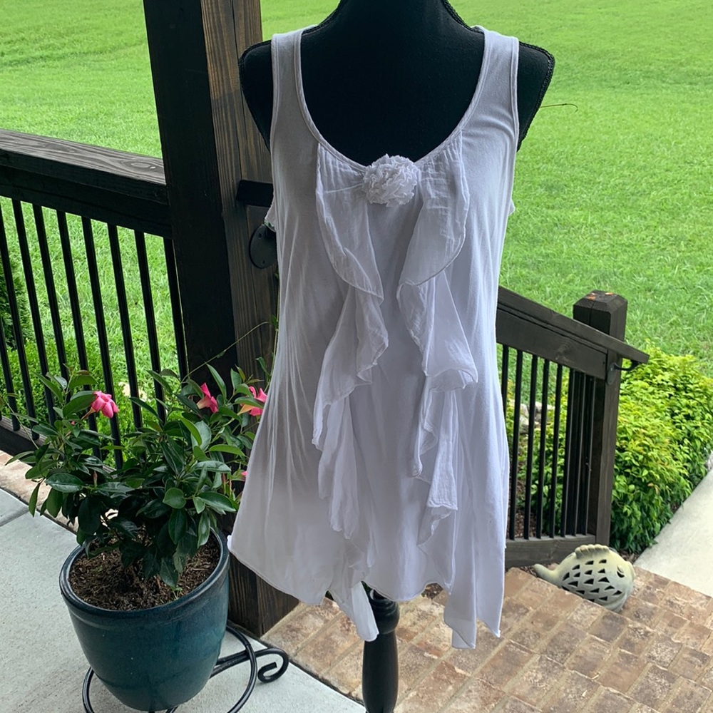 COIN 1804 White Cotton and gauze Boho Tunic